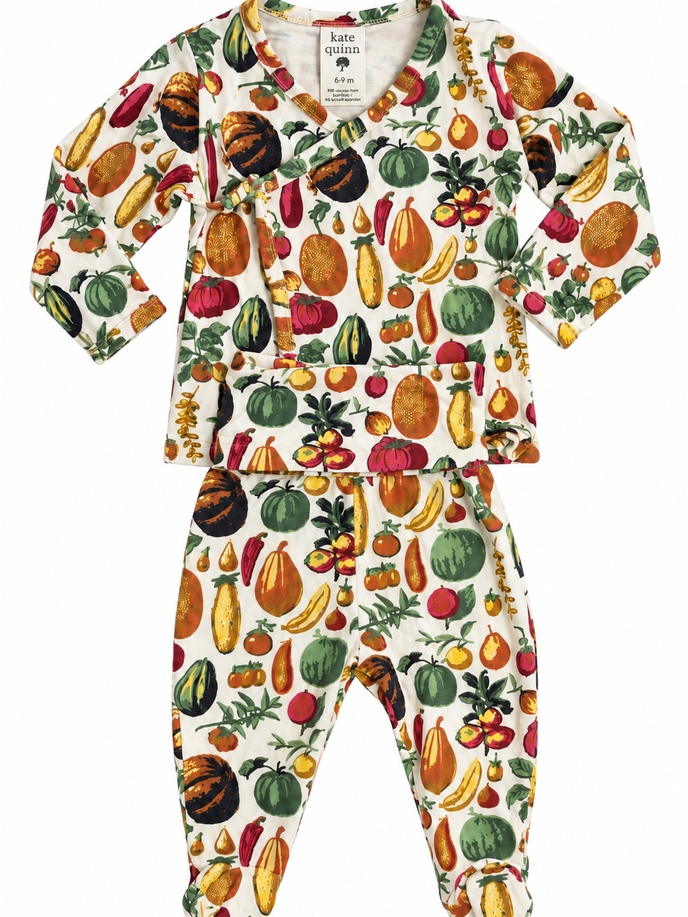 Kate Quinn 6-9M Bamboo Fruit Vegetable Print Kimono Pajama Set